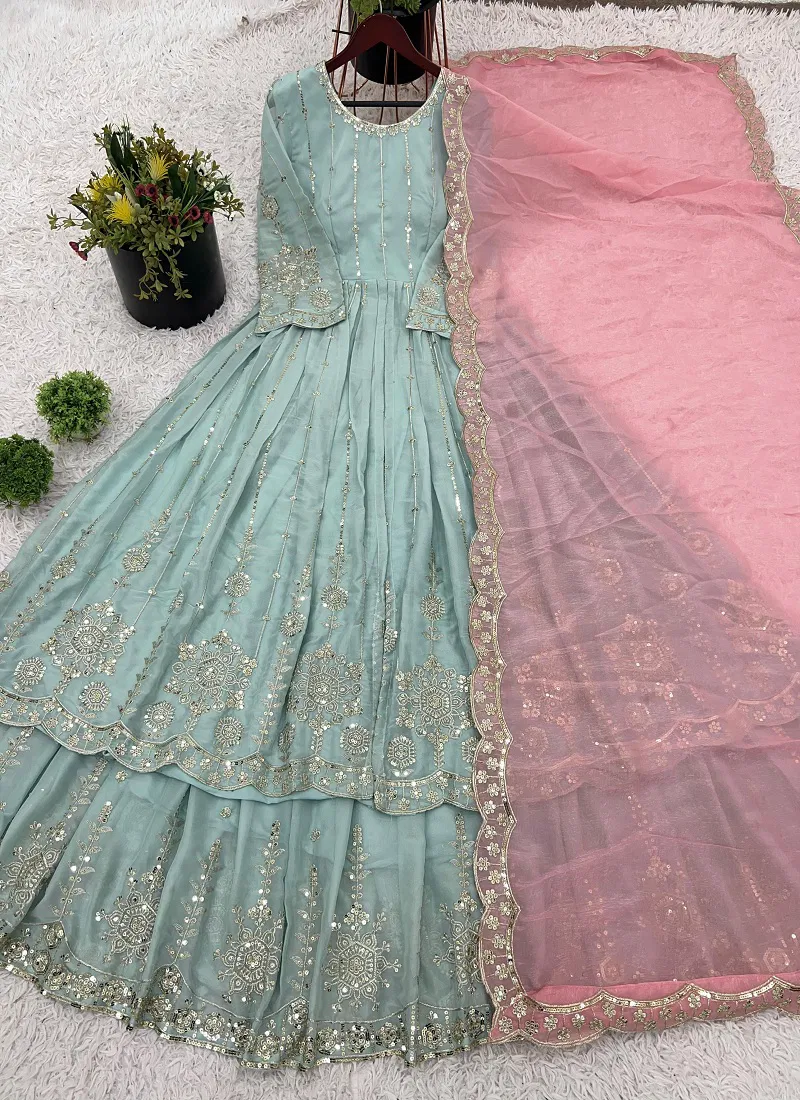 Sr 1677 Star Georgette Embroidery Readymade Suits Exporters In India