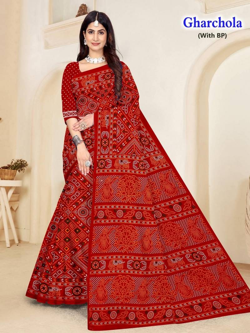 Gharcholo 1 Fancy Cotton Printed Saree Wholesale Market In Surat