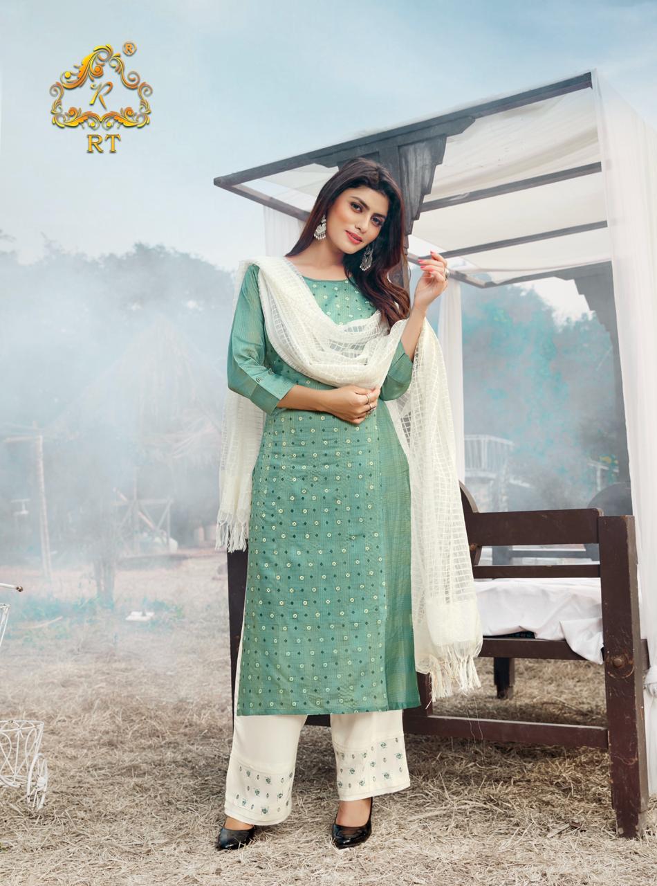 RT VASANT Latest Ethnic Wear Embroidery And Block Print Jari Lining With Full Inner Kurti With Bottom Collection