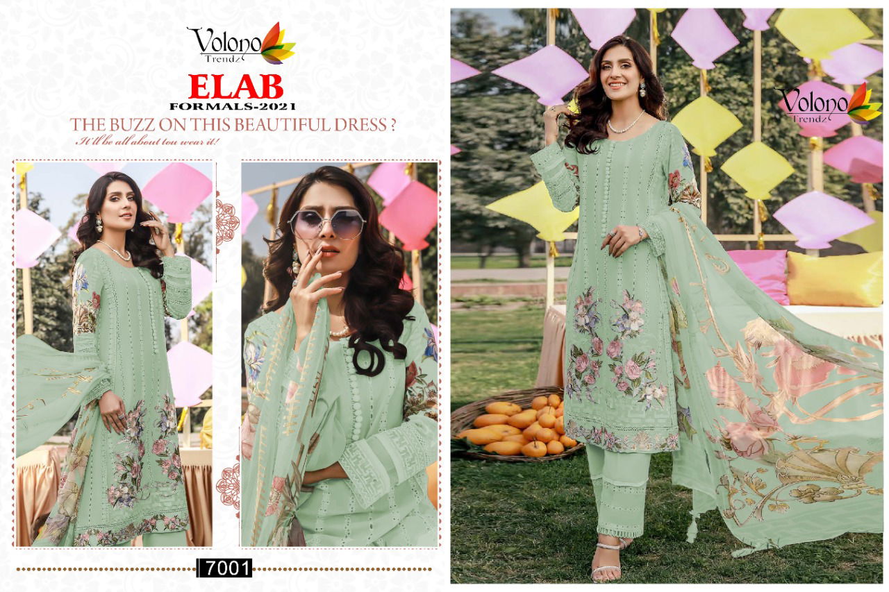 Volono Elab Formals 2021 Latest Fancy Designer Colors Luxury Embroidery Cambric Pakistani Salwar Suit Collection
