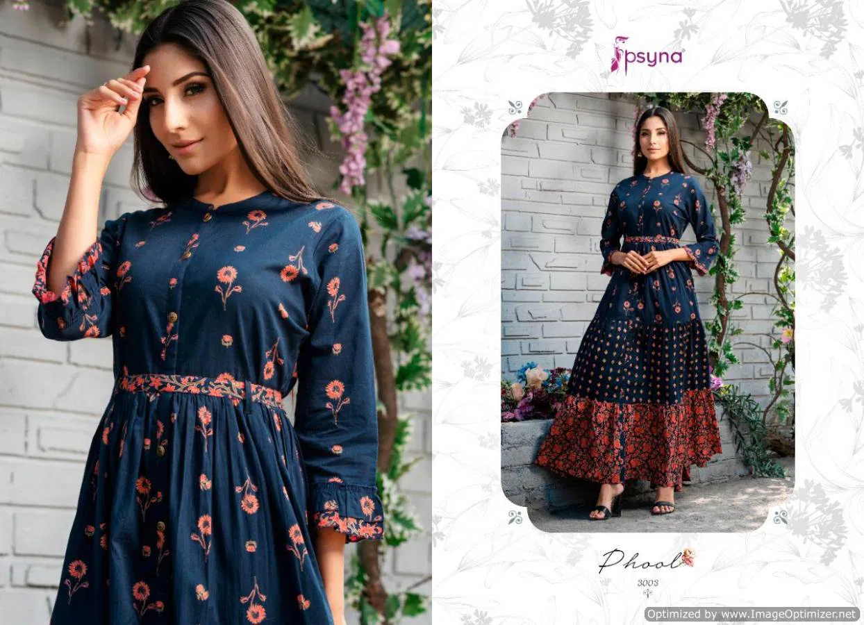 Psyna Phool Vol 3 Casual Wear Full Gown Style Cambric Cotton Kurti Collection 