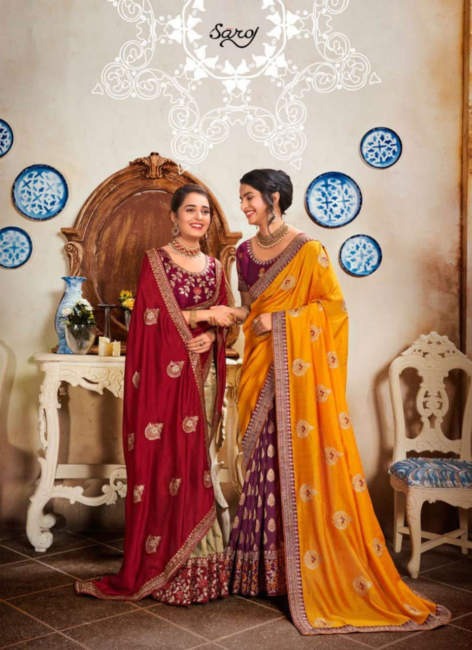 Saroj Kolaveri Latest Fancy Heavy Festive Wear Vichitra Silk Sarees Collection

