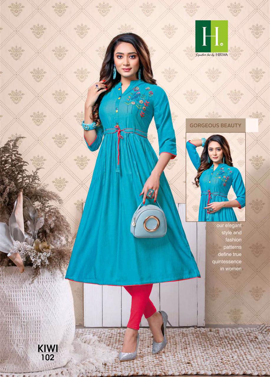 Hirwa Kiwi Latest Designer Ethnic Wear Fancy Rayon Anarkali Kurtis Collection
