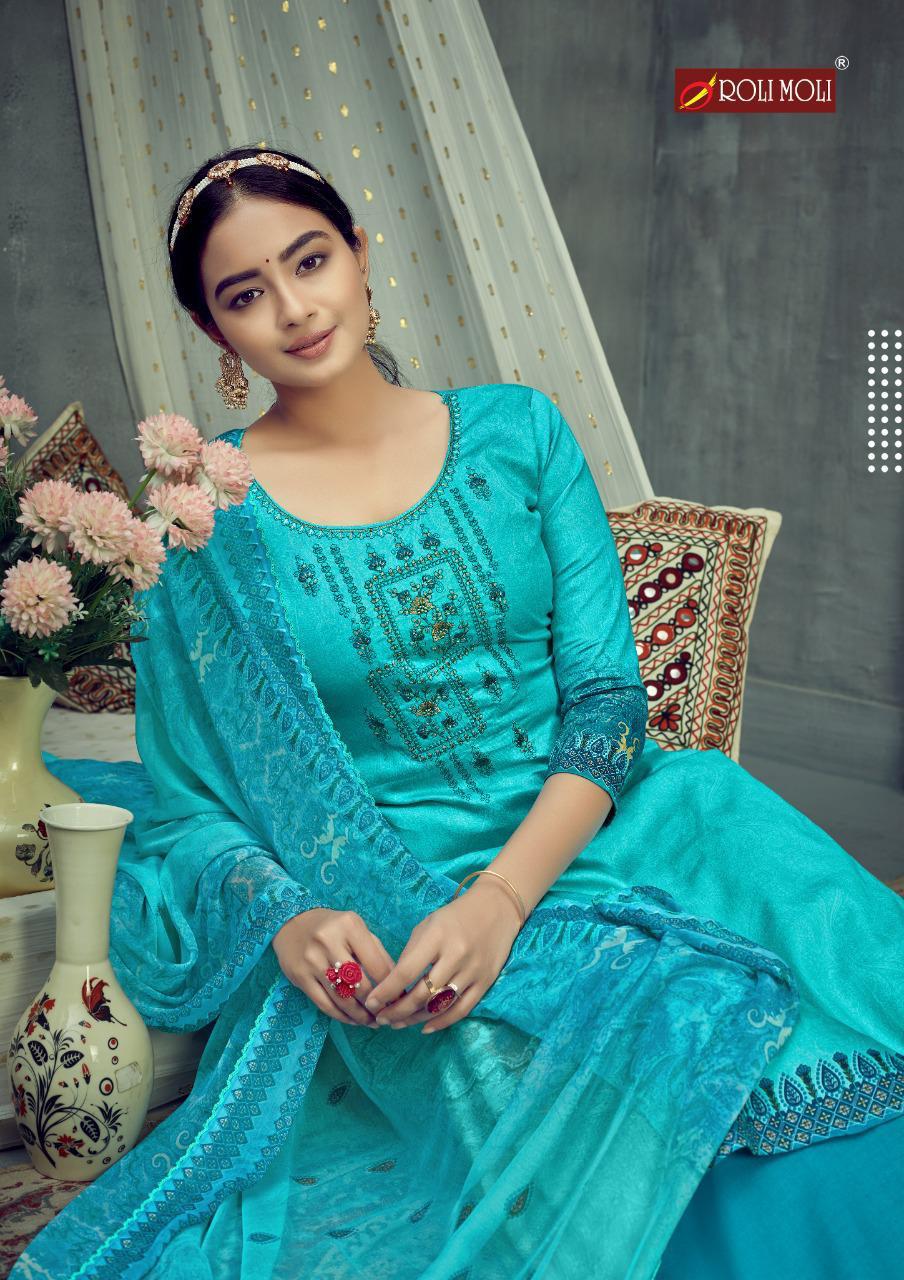 ROLI MOLI SARINA Latest fancy festive Wear Pure Glace cotton Designers Embroidery Readymade Salwar suit collection