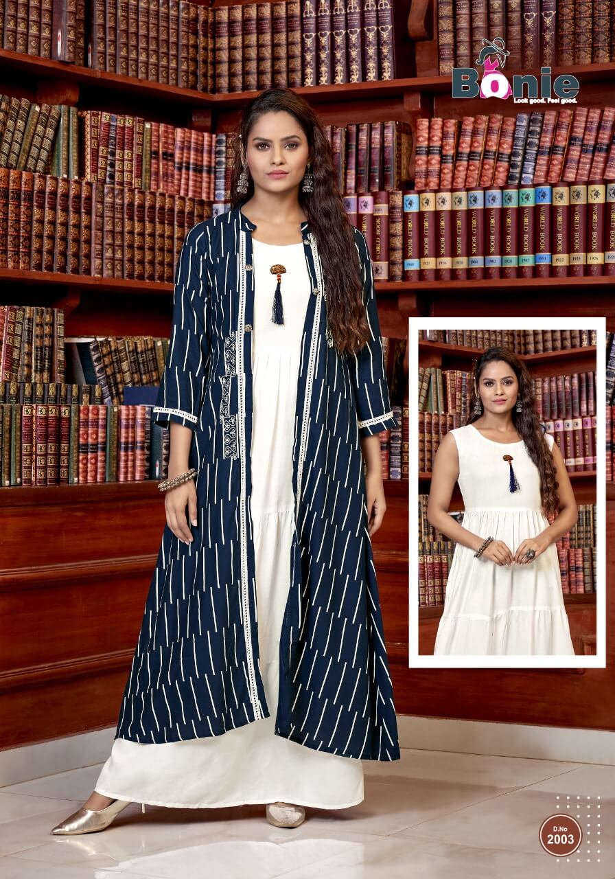 Bonie Mastani Exclusive Fancy Festive Wear Rayon Stylish Kurtis With Flex Jacket Collection
