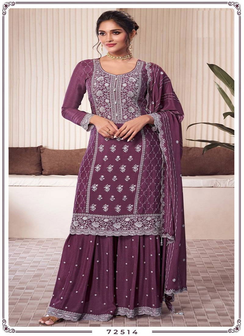 Syona 72511 To 72514 Chinon Embroidered Salwar Suits Wholesale Clothing Suppliers In India