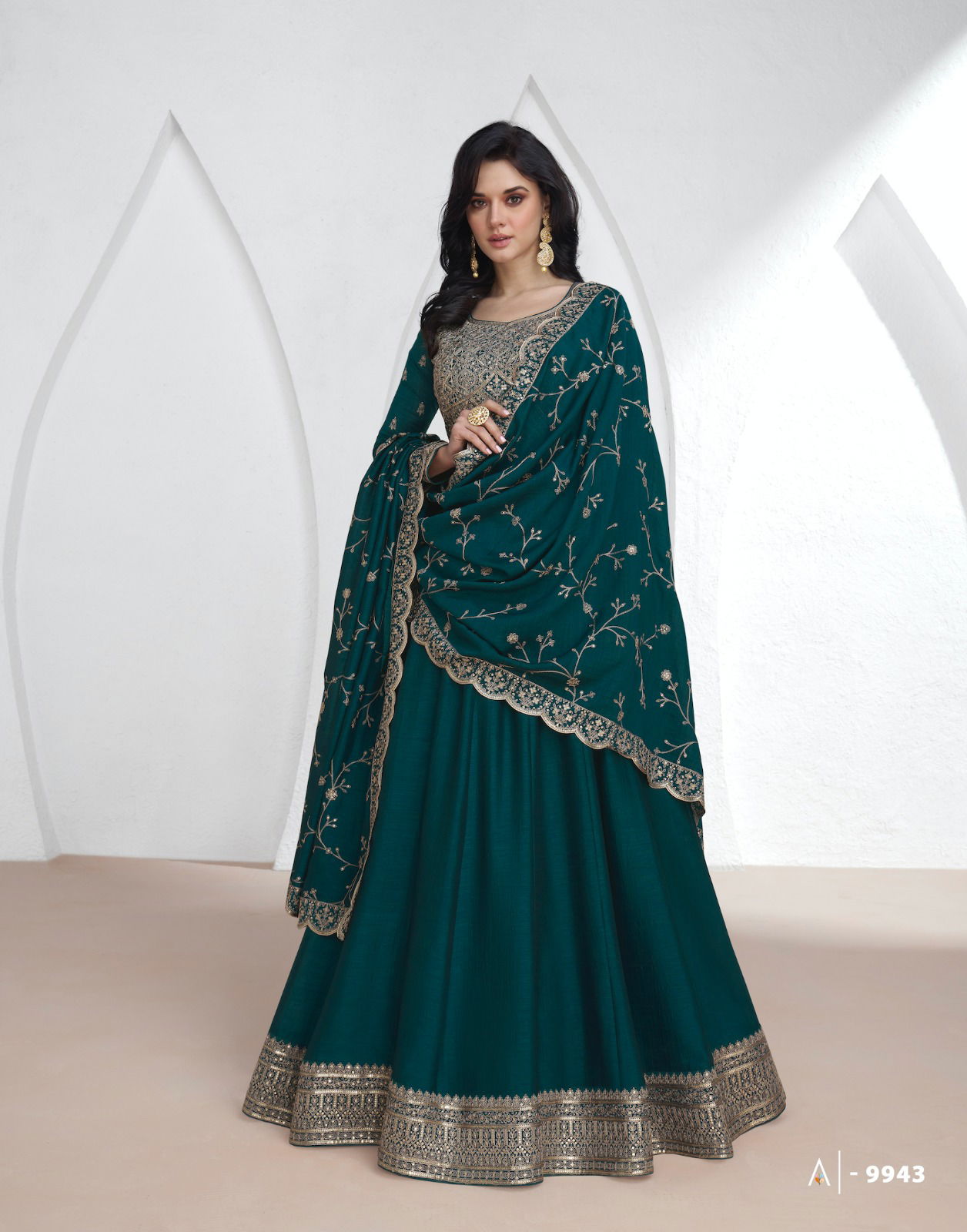 Saroj By Aashirwad Heavy Premium Silk Designer Gown With Dupatta Wholesale Shop In Surat
