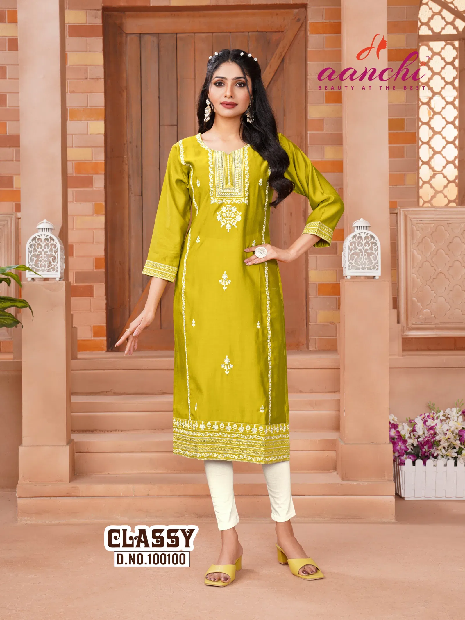 Classy By Aanchi Roman Silk Embroidery Straight Kurtis Exporters In India