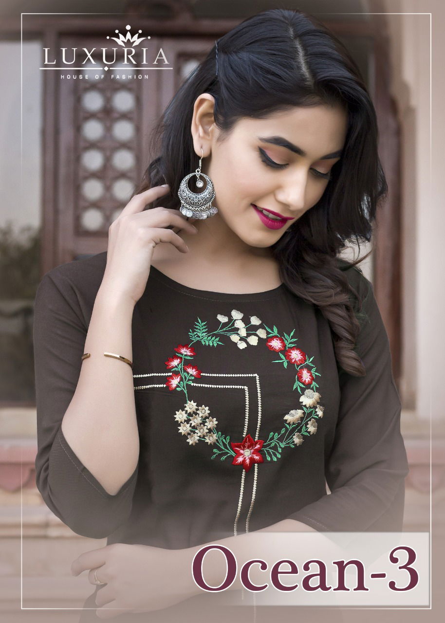 Luxuria Ocean 3 Latest Designer Embroidered Casual Wear Kurtis Collection