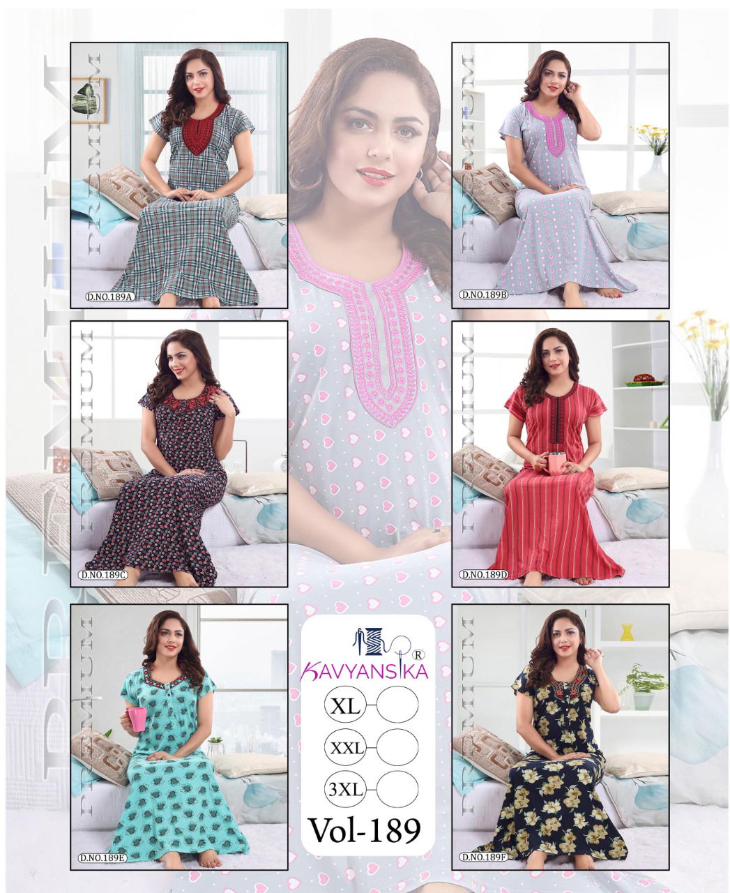 Kavyansika 189 Premium Night Wear Hosiery Cotton Printed  Long Nighty Collection
