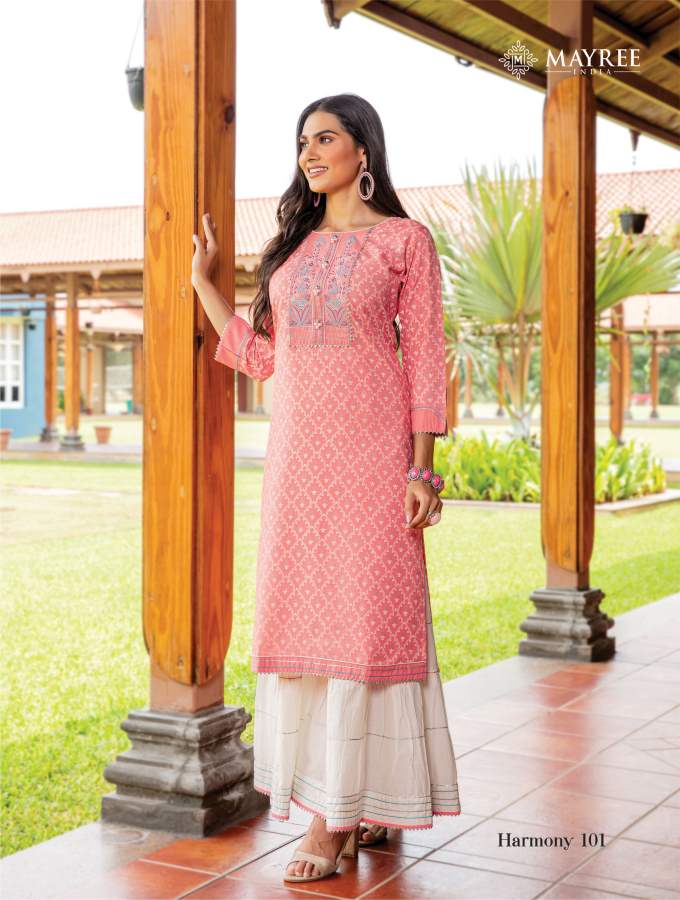 Mayree Harmony Ethnic Wear Maslin Printed Kurti With Bottom Collection