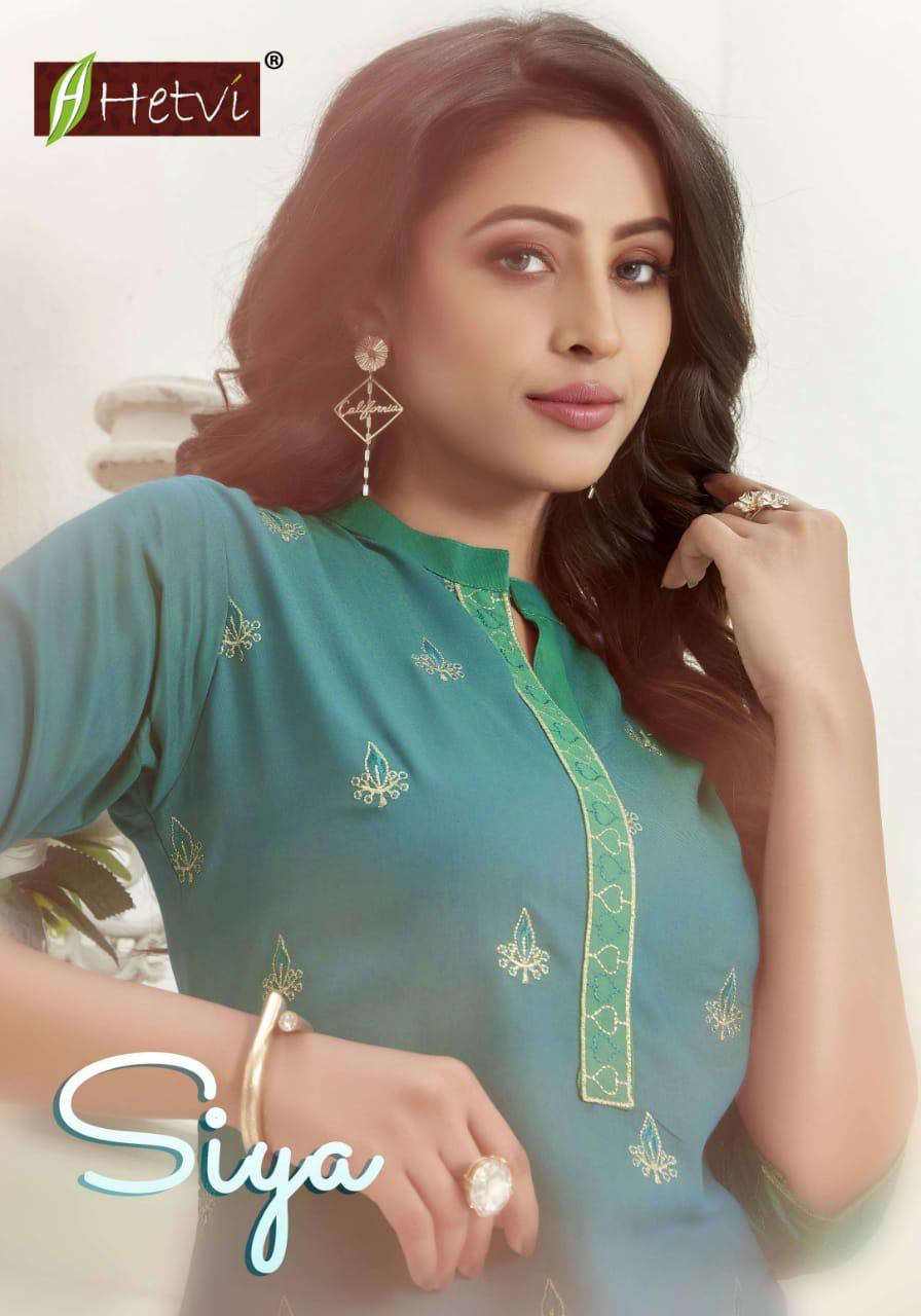 Hetvi Siya Latest Designer Ethnic Daily Wear Embroidery Work Heavy Rayon Kurti Collection 