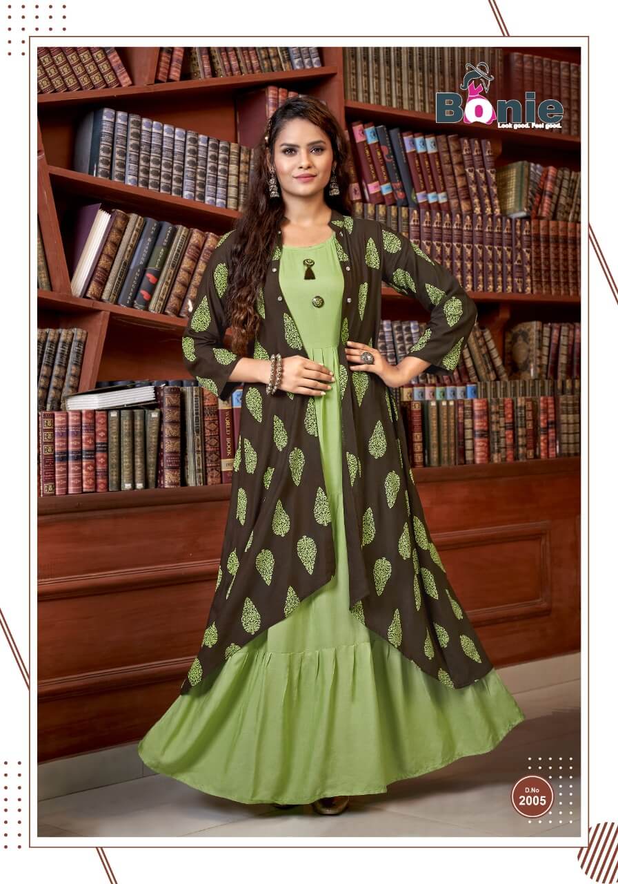 Bonie Mastani Exclusive Fancy Festive Wear Rayon Stylish Kurtis With Flex Jacket Collection
