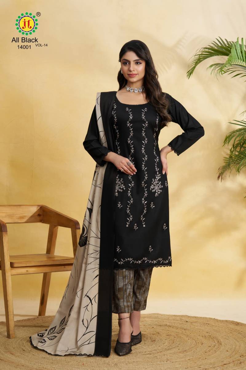 All Black Vol 14 By Jt Rayon Embroidered Dress Material Wholesale Market In Surat With Price