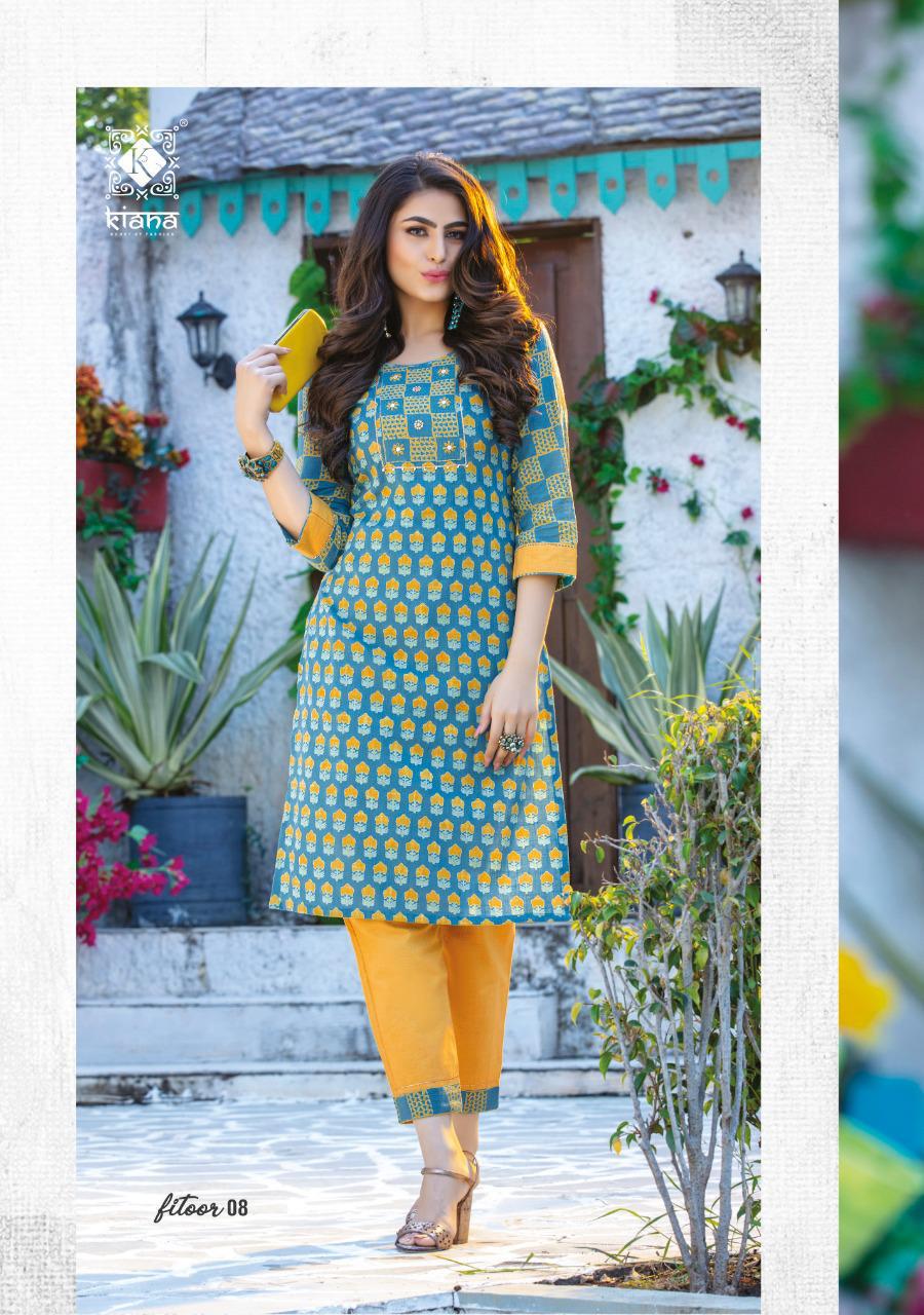 KIANA FITOOR Fancy Designer Festive Wear Rayon With Cotton Printed And Hand Work Kurtis With Bottom Collection