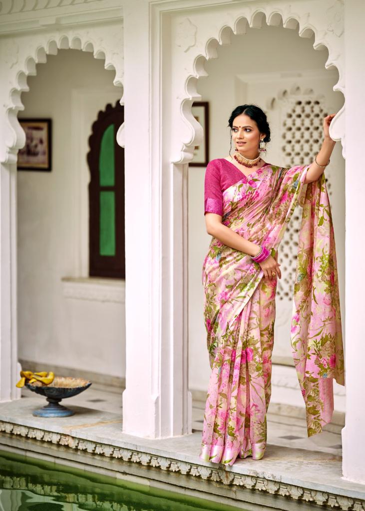Kashvi Flora Sonakshi Satin Patta Fancy Ethnic Wear Chiffon Printed Saree Collection

