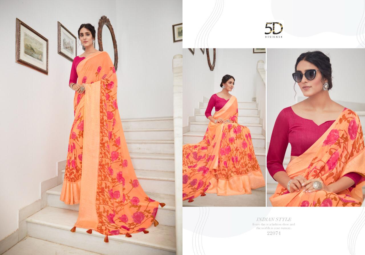5D AMBER VOL-6 Fancy Printed Casual Wear Georgette Jacquard Border Saree Collection 