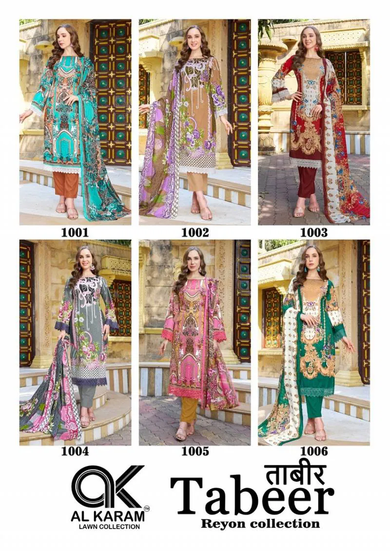 Tabeer Vol 1 By Al Karam Rayon Printed Karachi Dress Material Exporters In India
