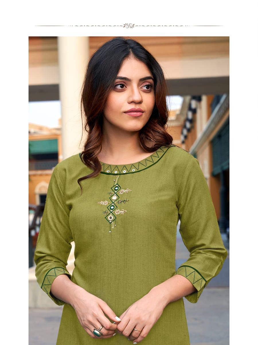LADIES FLAVOUR FOREVER Latest Designer Festive Wear Fancy Rayon Weaving Pattern With Hand work Heavy Kurtis Collection 