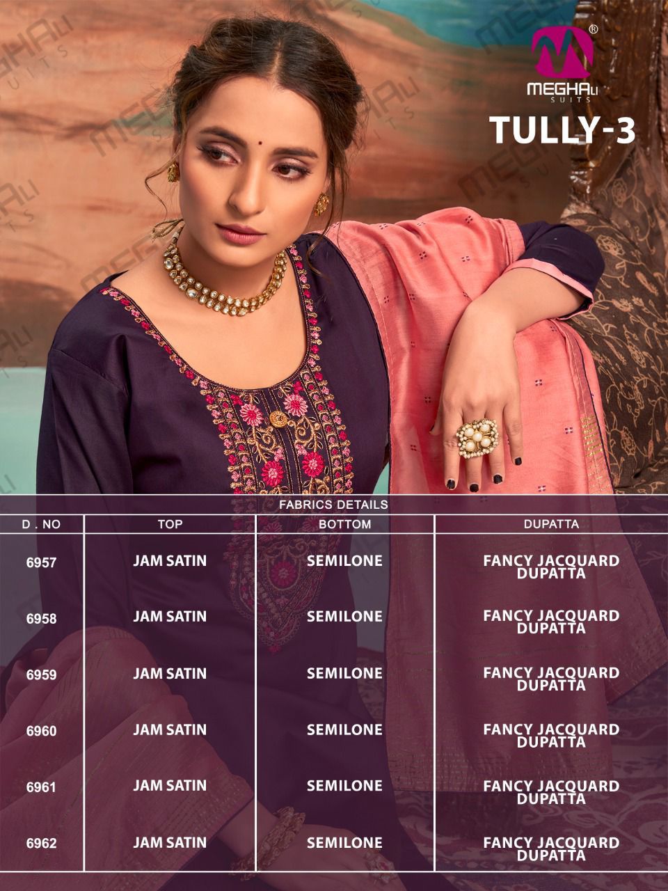 Meghali Tully 3 Jam Satin Printed Casual Daily Wear Dress Material Collection