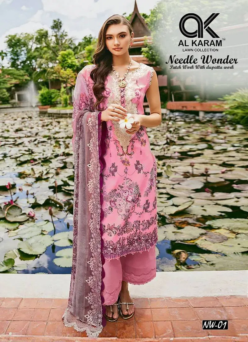 Needle Wonder Vol 01 By Al Karam Karachi Cotton Dress Material Wholesale Suppliers In Mumbai