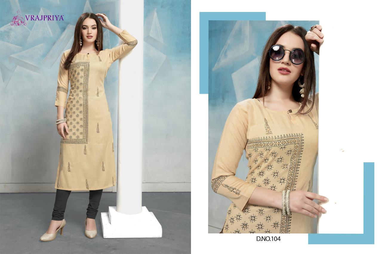 Vrajpriya Radhika 1 latest Designer Fancy Ethnic Wear Rayon Printed Designer Kurtis Collection
