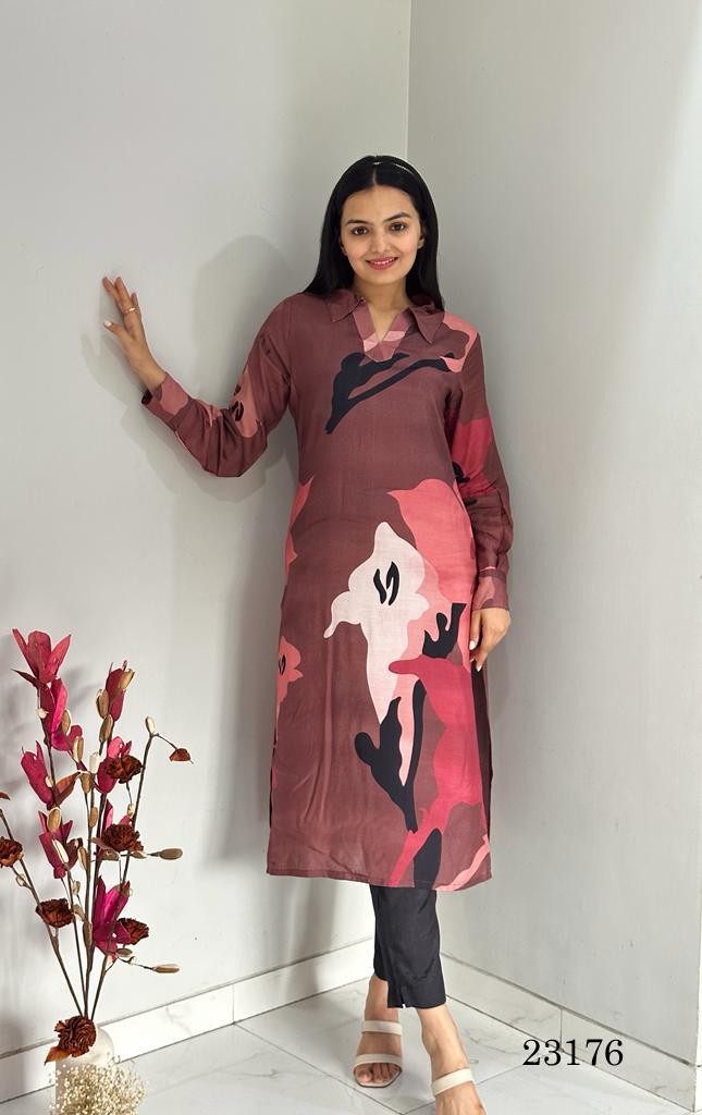 Indira 23176 Muslin Viscose Printed Kurti With Bottom Catalog