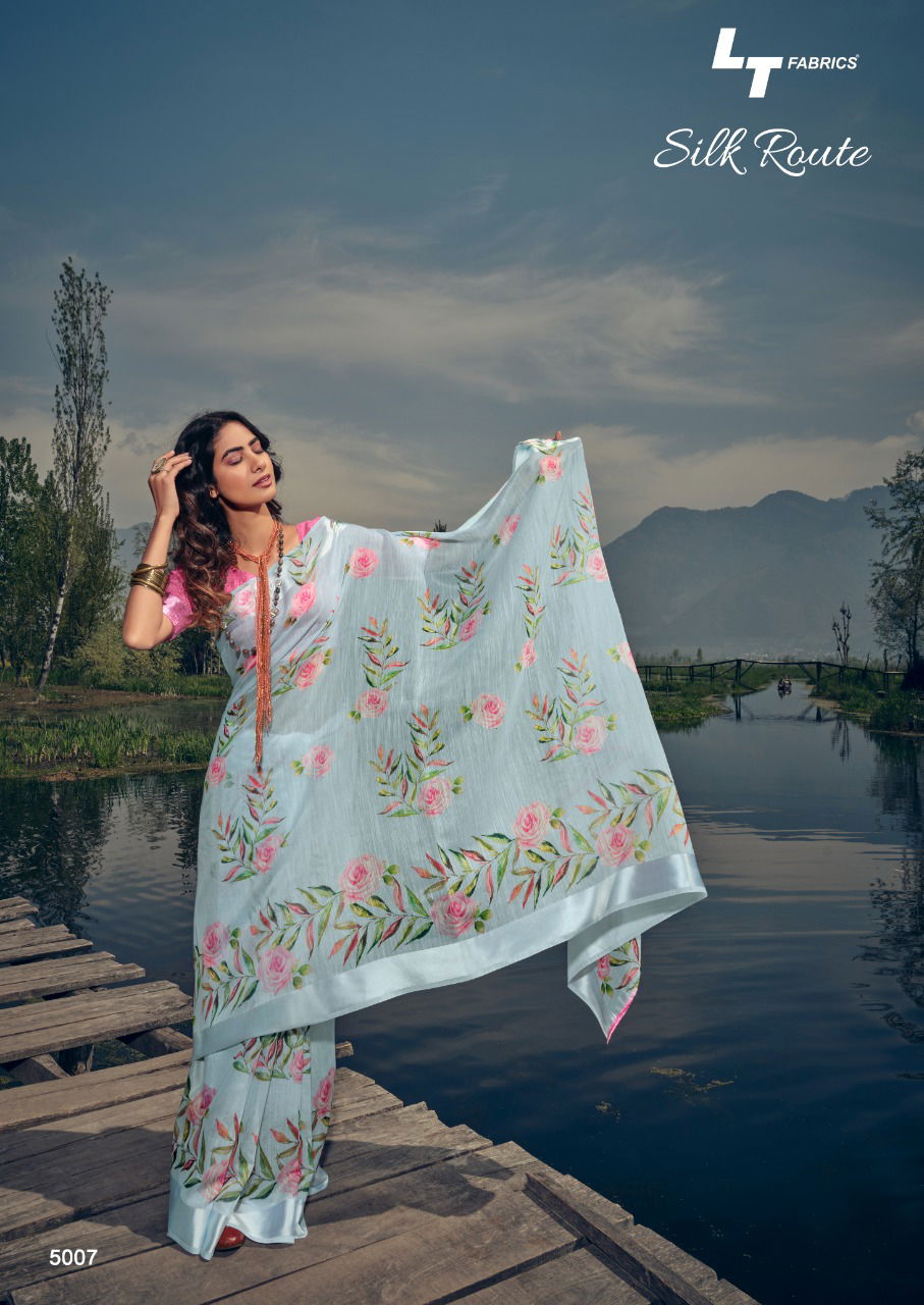 Lt Silk Route Latest Fancy Designer Linen Printed Casual Wear Saree Collection
