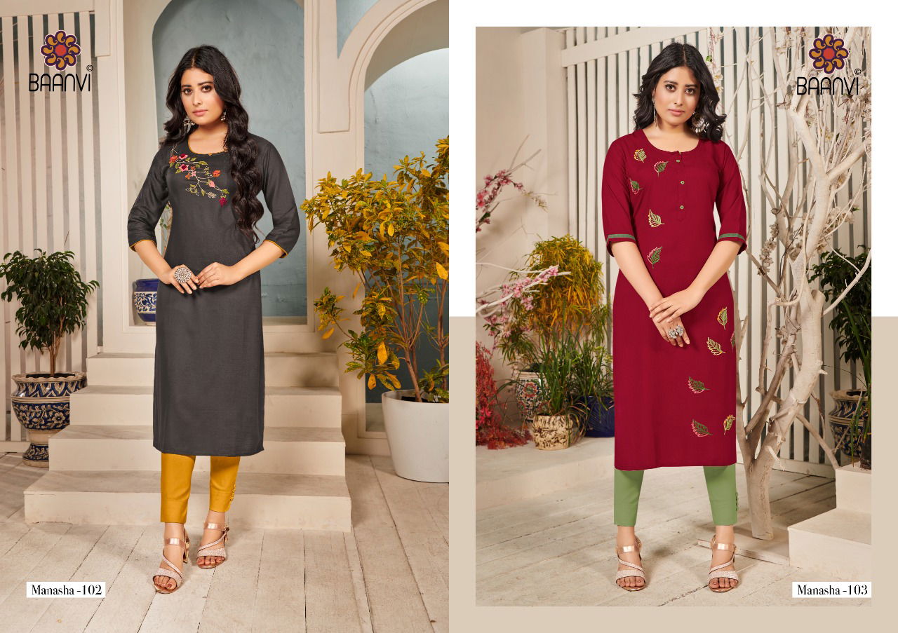 Baanvi Manasha 1 Fancy Ethnic Wear Rayon Embroidery Designer Kurti Collection