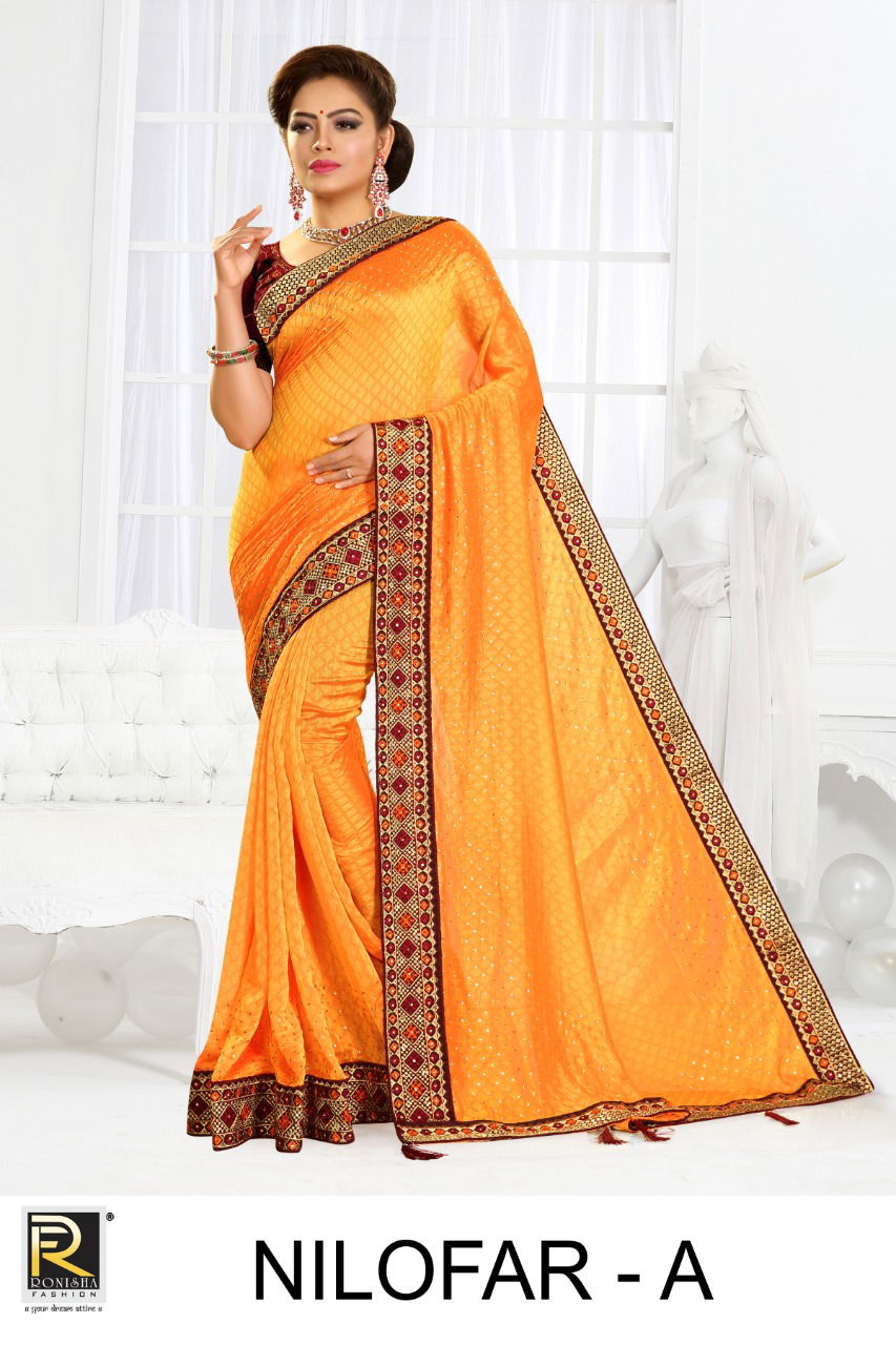 Ronisha Nilofar Latest Diamond Silk Designer Festive Wear Beautiful Design Lace Border Saree Collection 