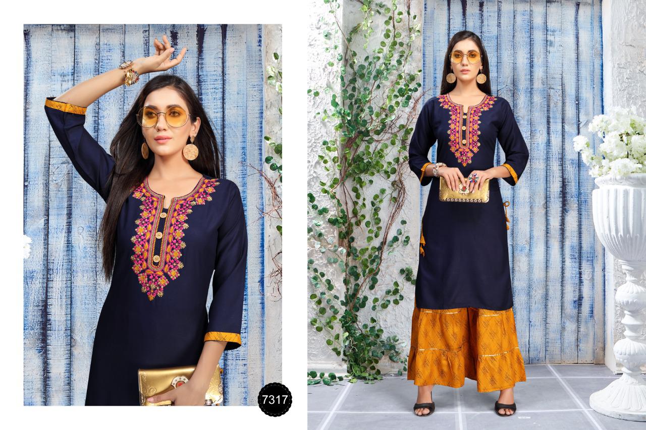 Ft Dulhan Latest Fancy Festive Wear Heavy Rayon Block Print Kurti With Bottom Collection
