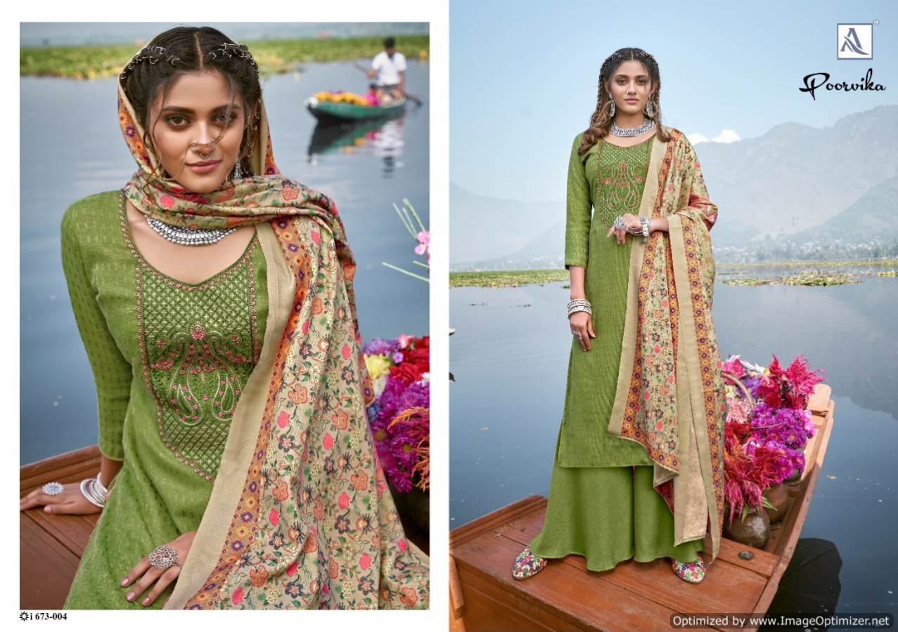 Alok Poorvika Latest Collection Of Designer Digital Printed Pure Pashimina Dress Material 