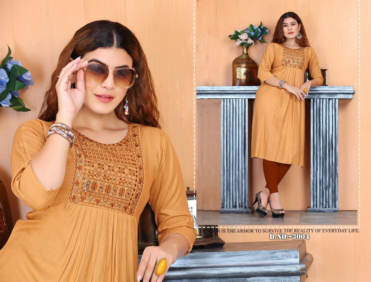 Beauty Queen Savory Fancy Party Wear Rayon Embroidery Kurti Collection