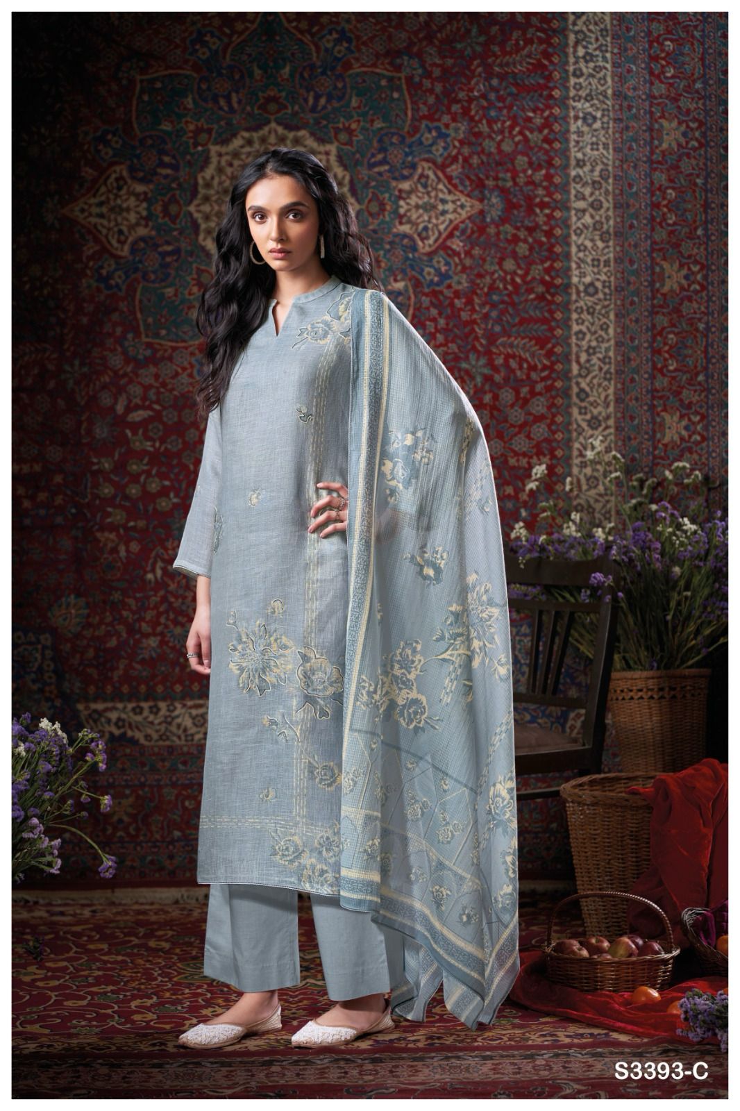 Delila 3393 by Ganga Linen Printed Embroidery Salwar Suit Orders In India