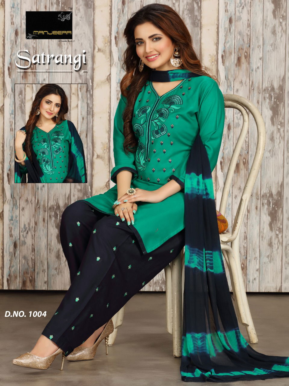 Satrangi Latest Casual Wear Rayon Worked Top With Salwar And Nazneen Dupatta Readymade Collection
