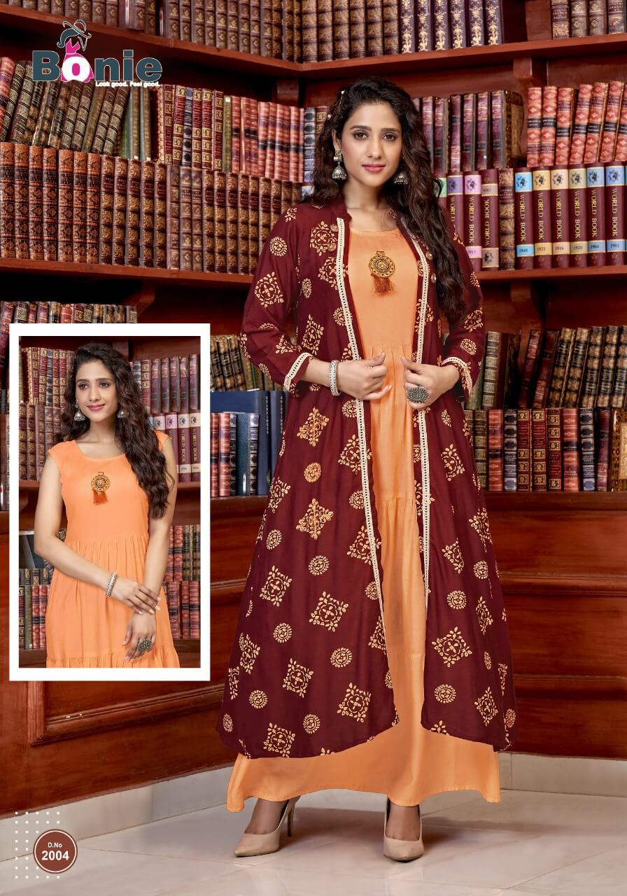 Bonie Mastani Exclusive Fancy Festive Wear Rayon Stylish Kurtis With Flex Jacket Collection
