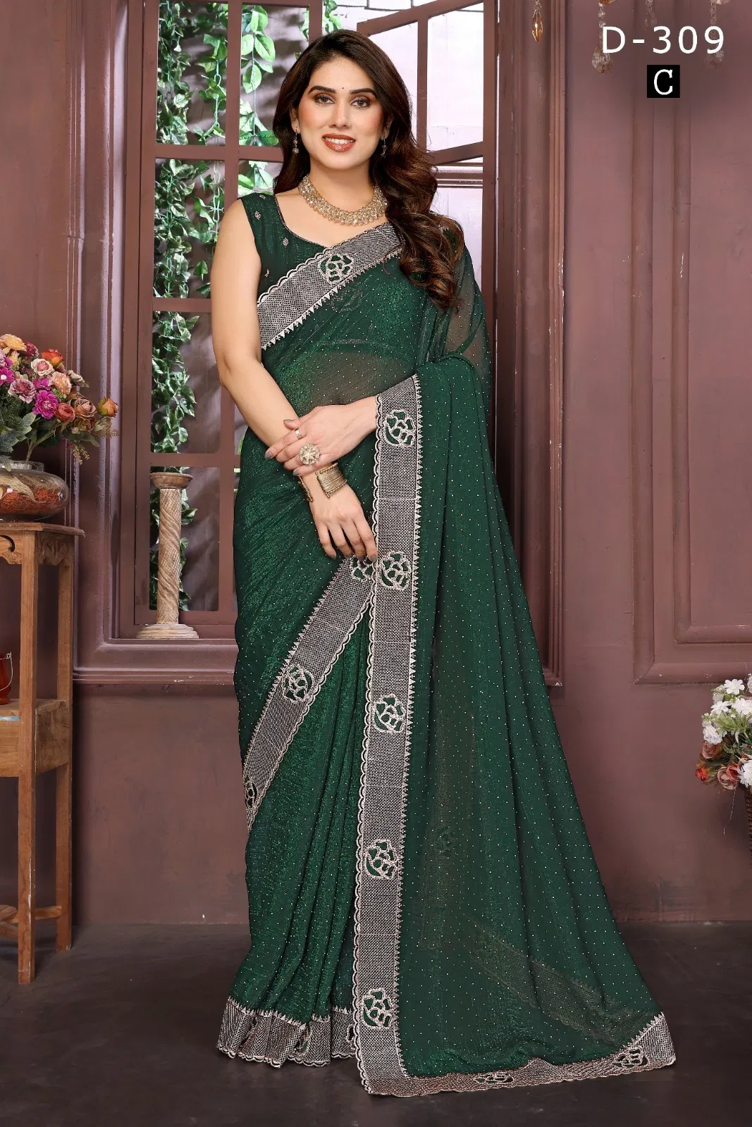 Df 309 A TO E Fendi Crunchy Designer Party Wear Saree Exporters In India