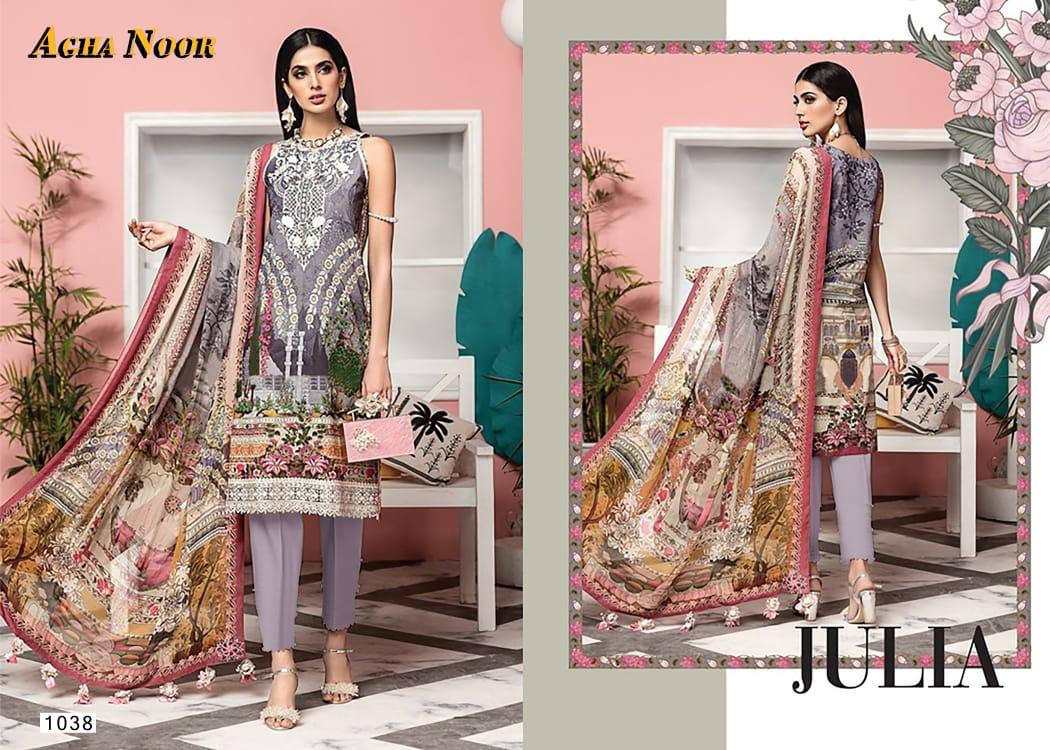 Agha Noor 3 Latest Fancy Festive Wear lawn cotton Top And Bottom With Mal Mal Printed Dupatta Karachi Dress Materials Collection