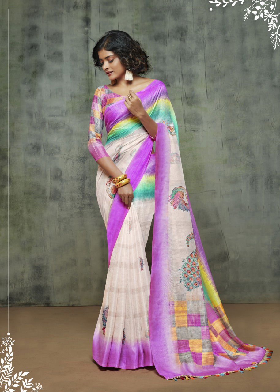 Shvetamber Latest Designer Party Wear Global Linen Juth Digital Printed Saree Collection