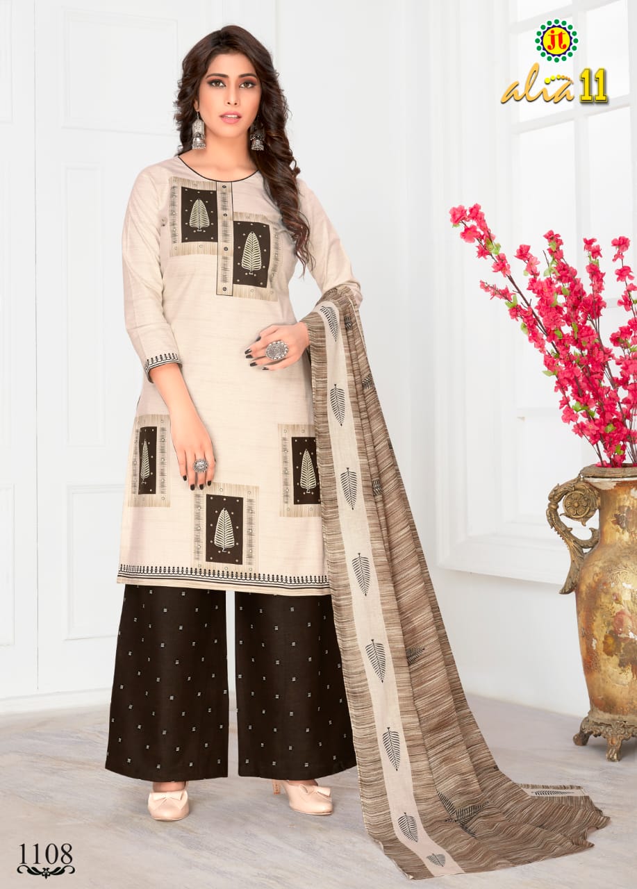 Jt Alia 11 Regular Wear Printed pure Cotton Dress Material With Chiffon Dupatta Collection