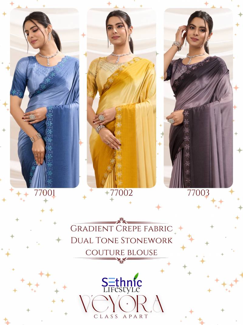 Sethnic Veyora Ombre Dyed Crepe Dual Tone Stone Work Saree Wholesale Price In Surat