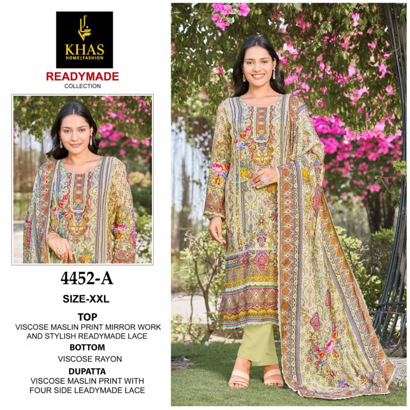 Khas 4452 Viscose Maslin Ready Made Pakistani Suits Wholesale Clothing Suppliers In India