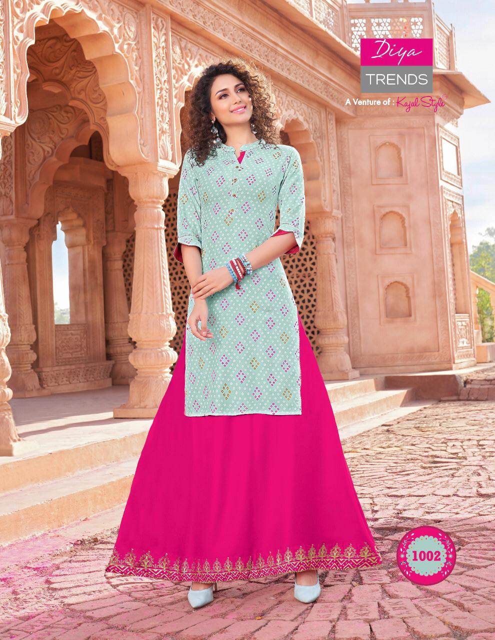 DIYA TRENDS LAUNCH NEW BANDHEJ VOL 1 BANDHANI PRINT DESIGNER EMBROIDERY KURTI WITH PLAZZO,PANT,SKIRT & SHARARA