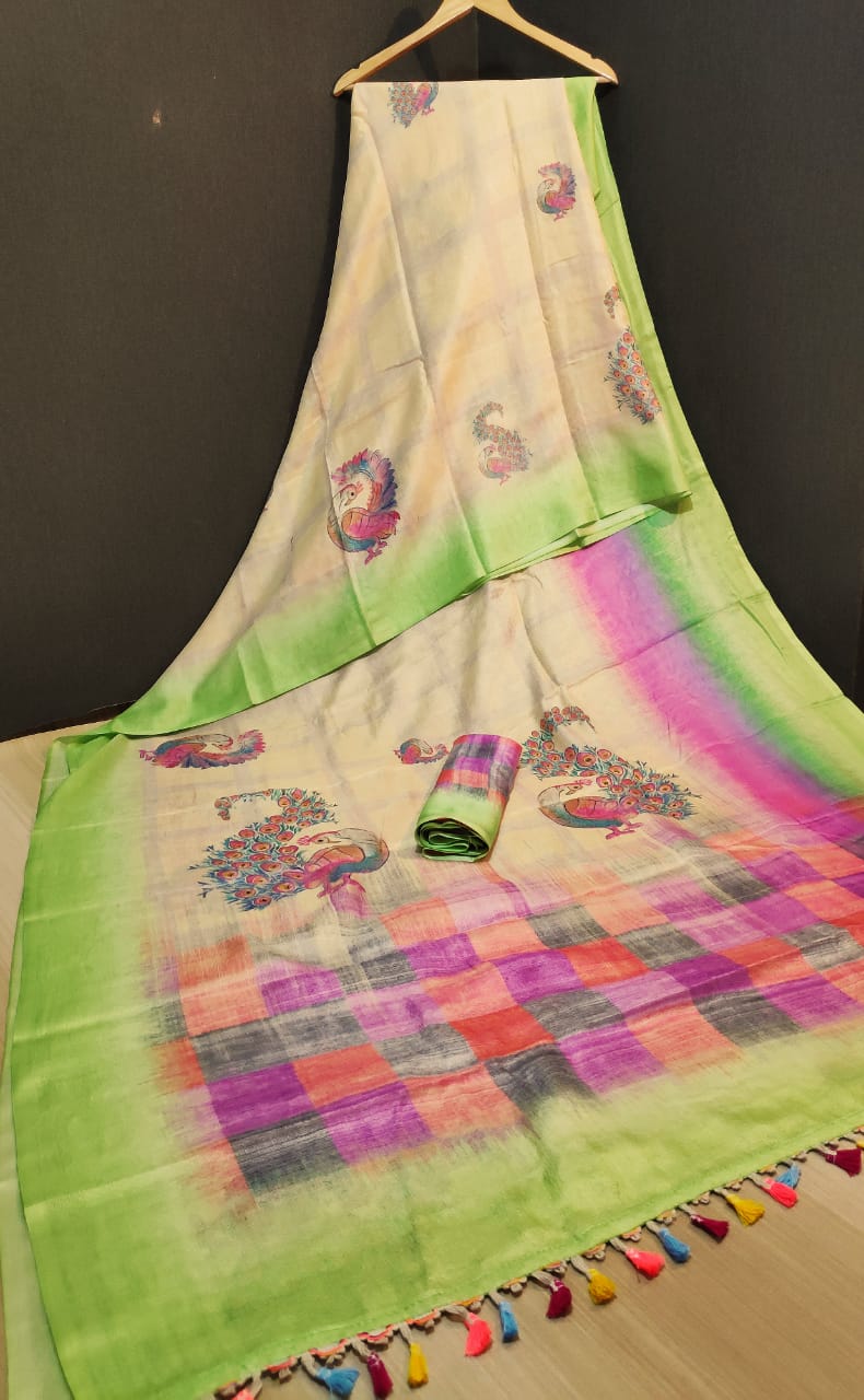 Shvetamber Latest Designer Party Wear Global Linen Juth Digital Printed Saree Collection