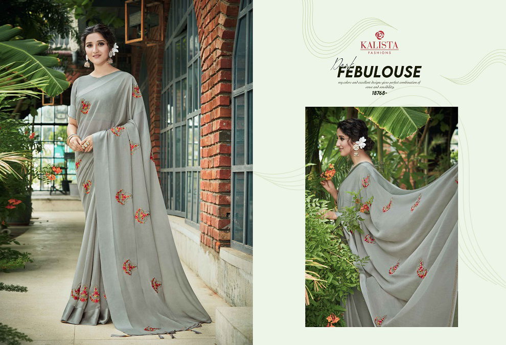 Kalista Kashmiraa Exclusive Festive Wear Designer Chinon Pata Fancy Saree Collection
