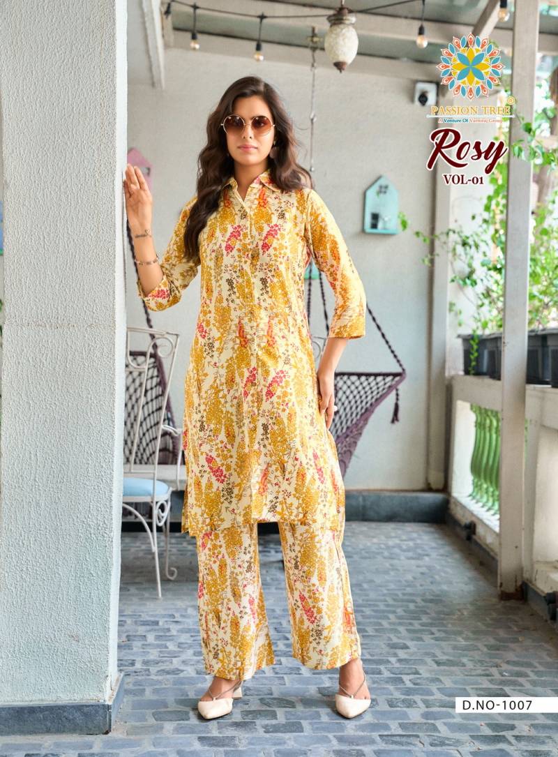 Rosy Vol 1 By Passion Tree Rayon With Discharge Printed Co Ord Set Wholesalers In Delhi