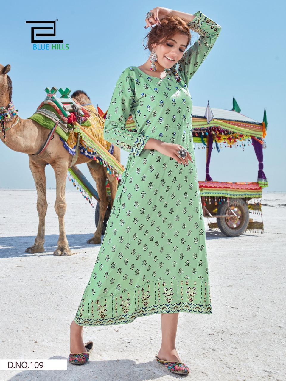 BLUE HILLS DESSERT VOL-01 Latest Fancy Designer Heavy Casual Wear Rayon Mirror Work And Printed Kurtis Collection