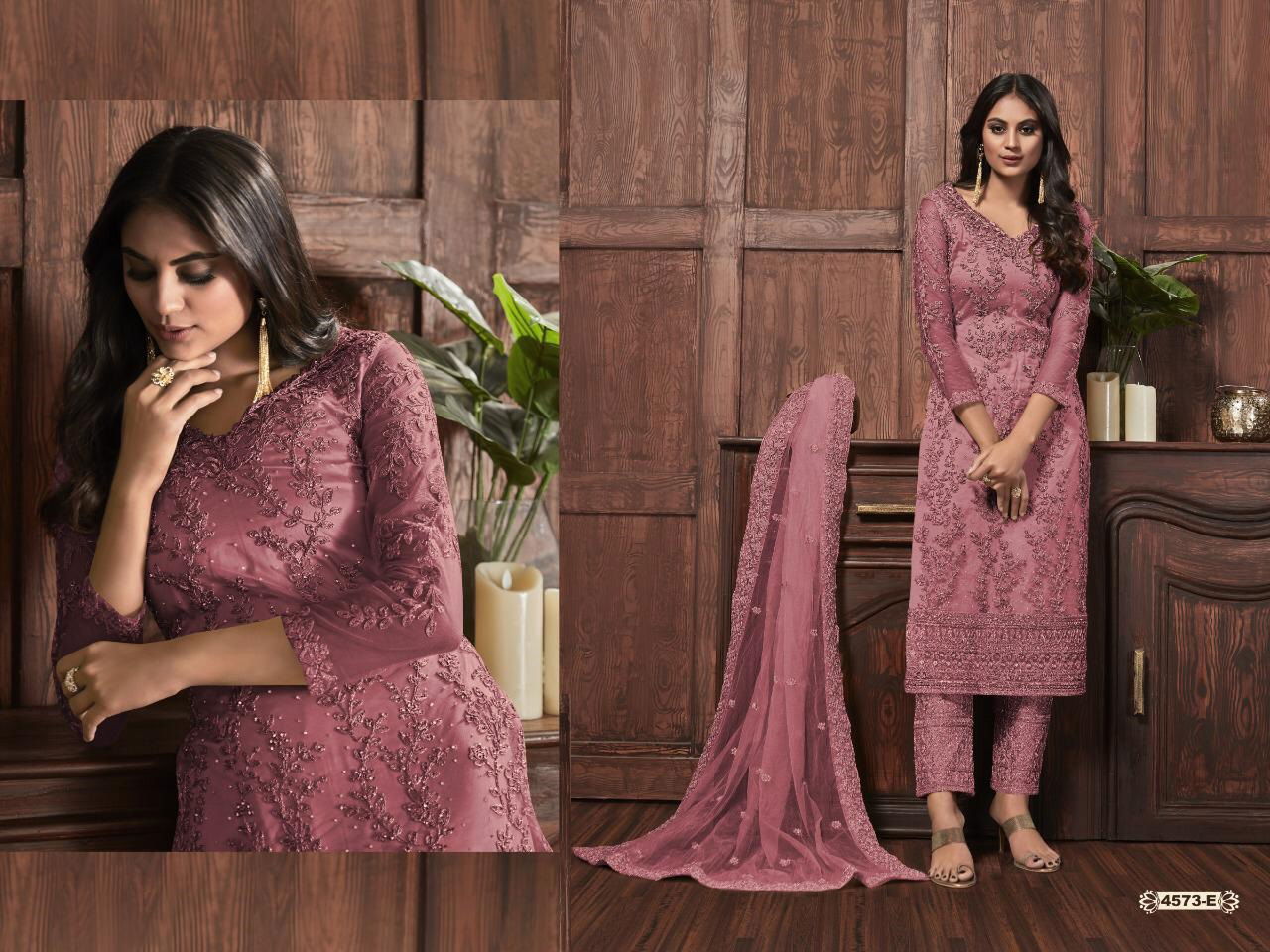 Super Hit 4573 Latest Heavy Net With Heavy Embroidery Work And Cording With Glitter Sequences Work Wedding Wear Salwar Kameez Collection