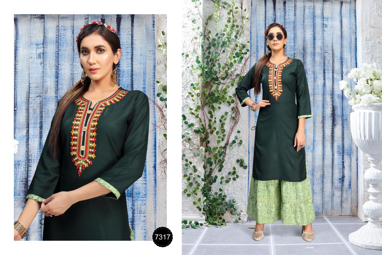 Ft Dulhan Latest Fancy Festive Wear Heavy Rayon Block Print Kurti With Bottom Collection
