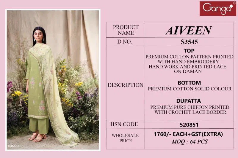 Aiveen By Ganga Cotton Printed Embroidered Salwar Suit Wholesale Market In Surat
